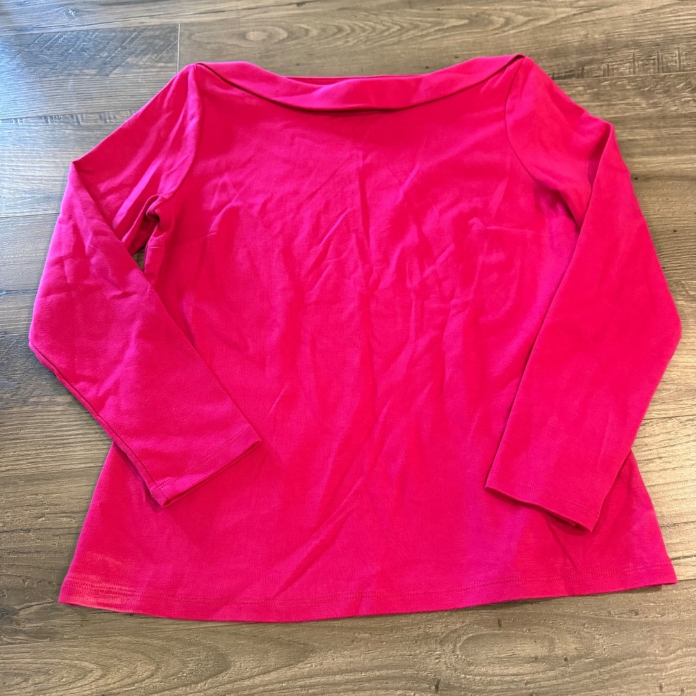 Talbots Petites Magenta Pink Cotton Long Sleeve Portrait Boat Neck Top MP